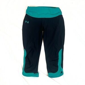Under Armour Capri Leggings Heat Gear Black Blue Small Pull On Athletic Stretchy